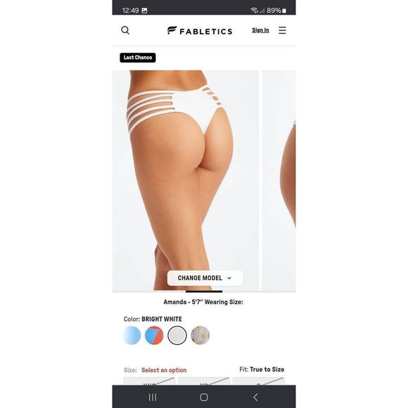 New XS Fabletics White NOA High Waist Strappy Cheeky Thong Bikini Swim Bottoms - Picture 2 of 9